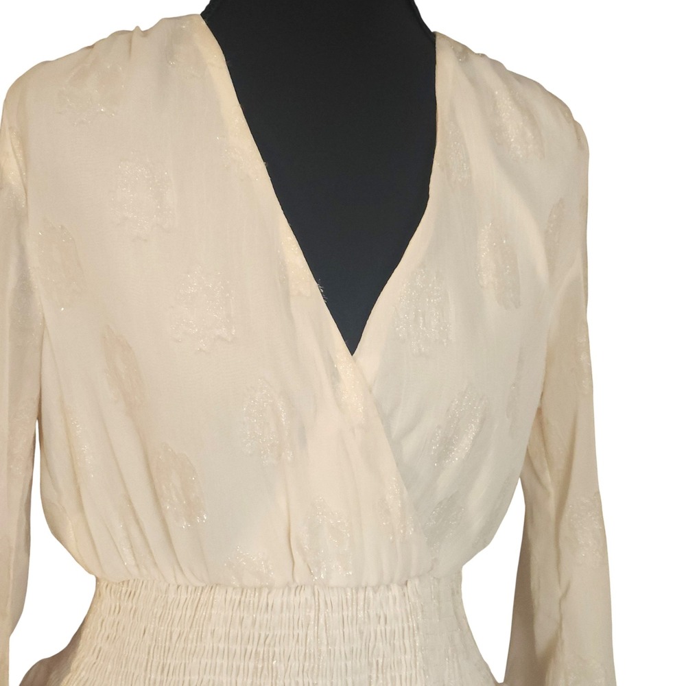 DO+BE Women Cream Metallic Fil-Coupé Tiered Mini Dress Small $98‎ - Picture 3 of 10